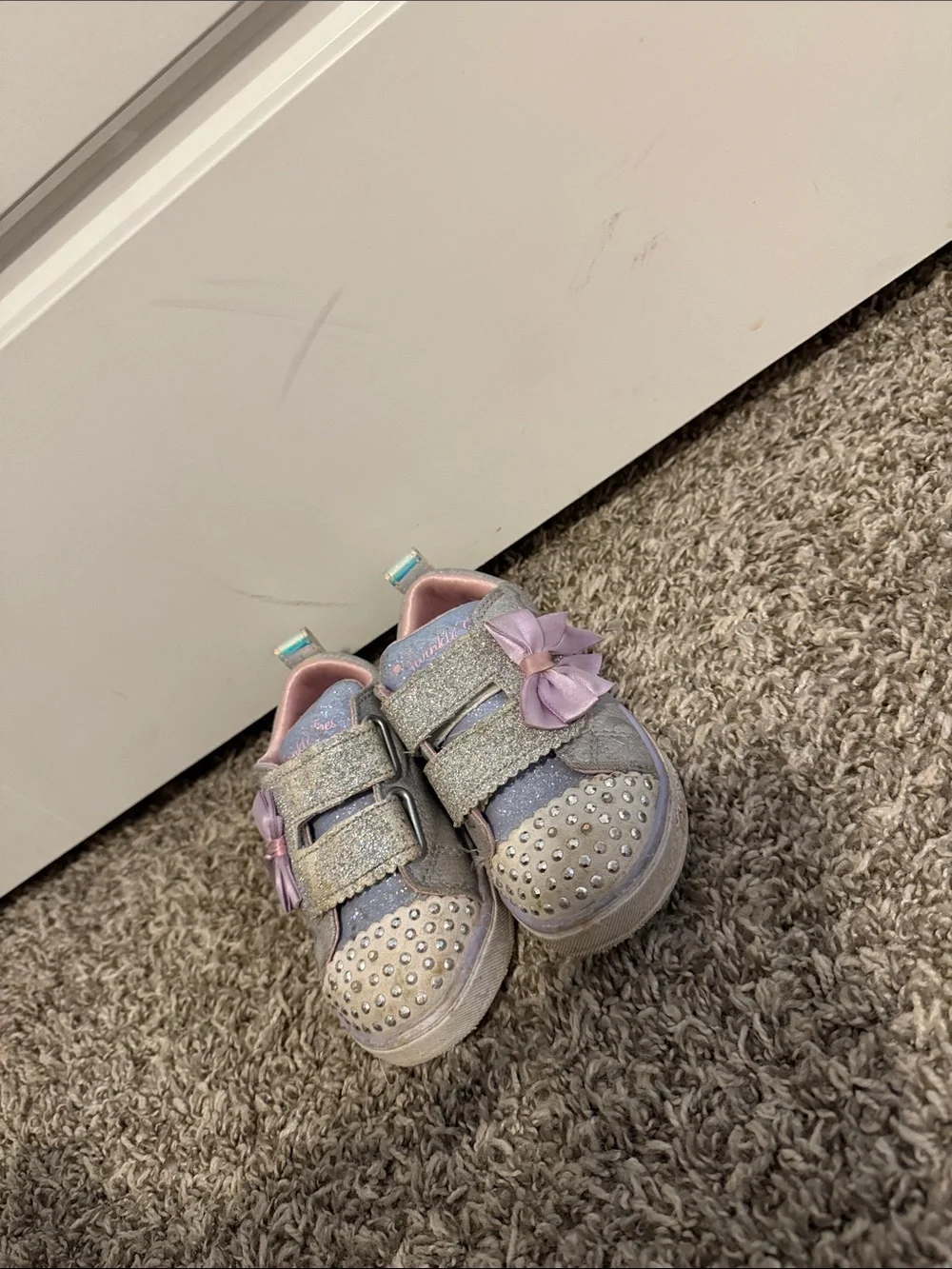 Girls' Glitter Purple Bow Kids' Twinkle Toes Sneakers